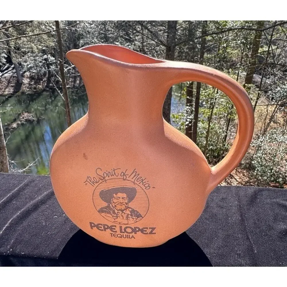 Vintage Pepe Lopez Tequila Clay Ceramic Drink Water Pitcher Spirit of Mexico -A1
